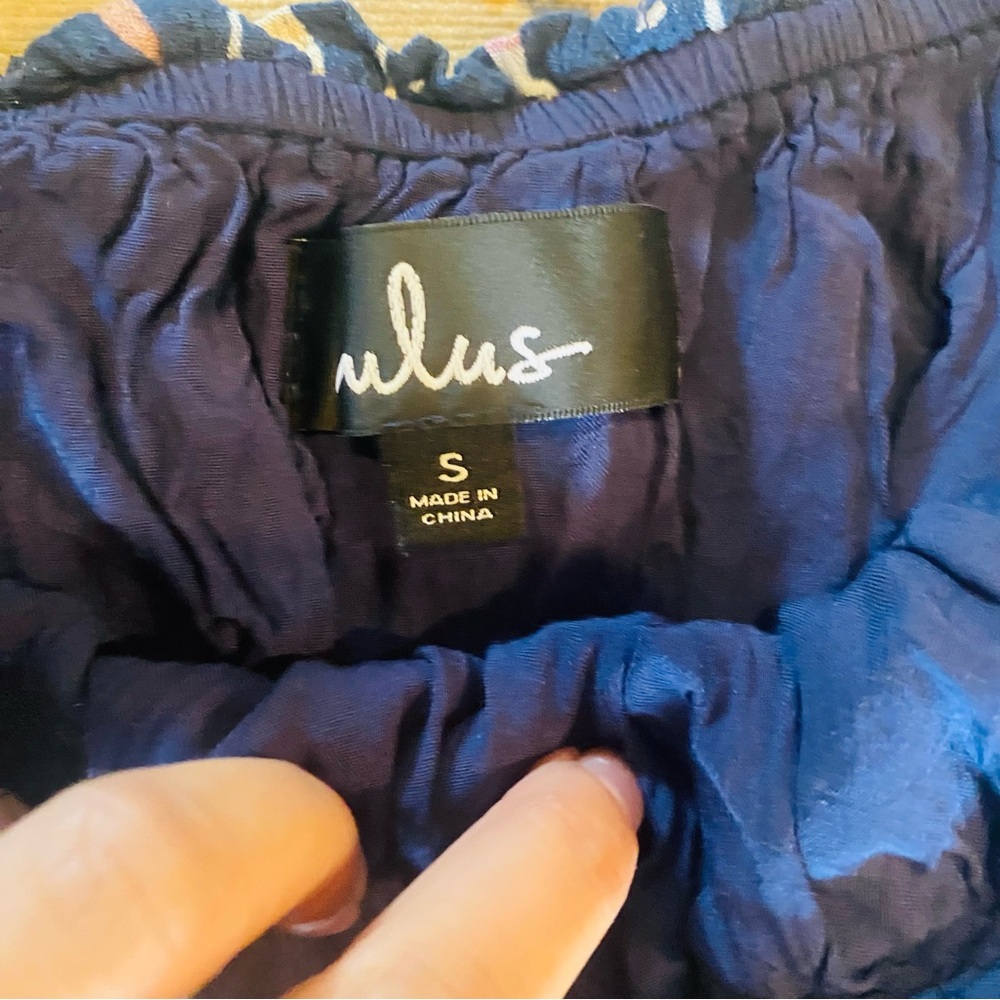 LULUS True Radiance Navy Blue Multi Print Off-the-Shoulder Jumpsuit S - Picture 5 of 6